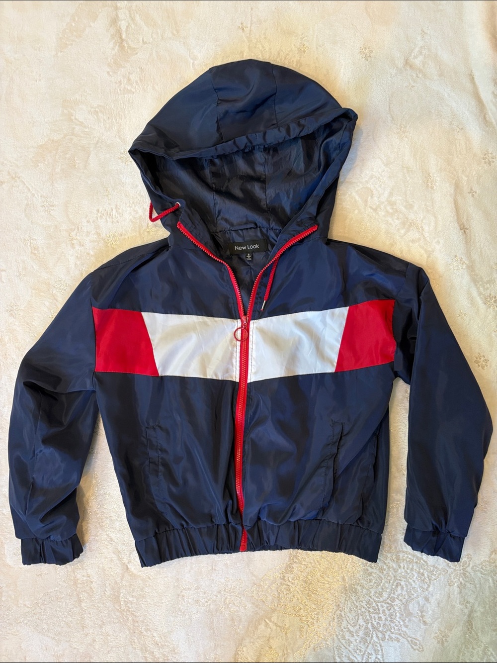 New Look Navy Hooded Jacket with Red & White Chest Panel